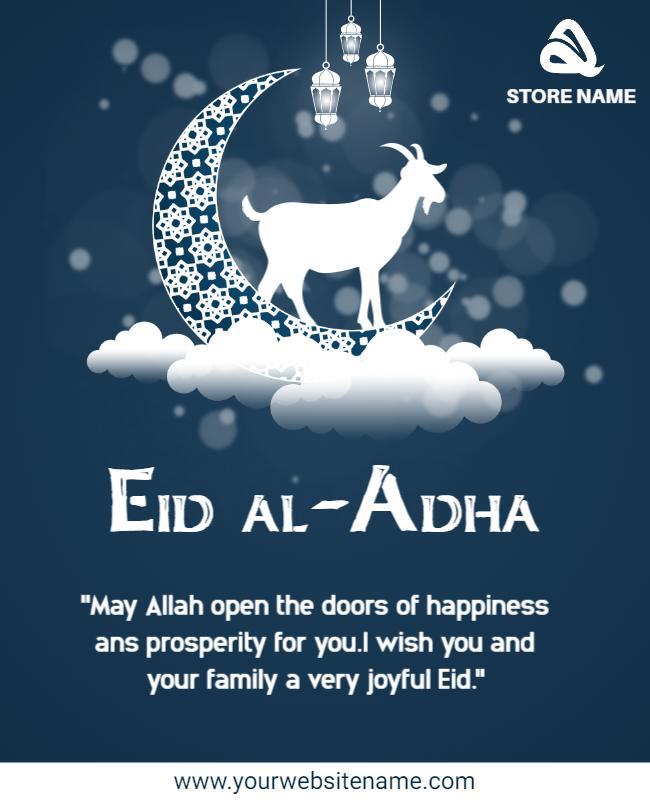 Stylish Blue Moon and Goat Eid al-Adha Celebration Flyer Template
