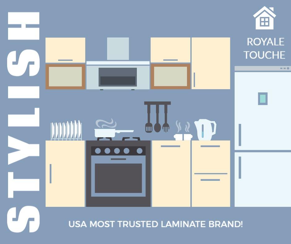 Stylish Blue Retro Kitchen Design for Laminate Brands Ad Template