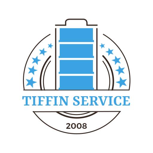 Stylish Blue Tiffin Service Logo with Stars and Circular Design Logo Template