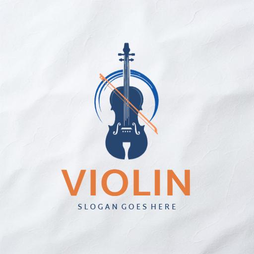 Stylish Blue Violin Design Featuring Musical Elements Logo Template