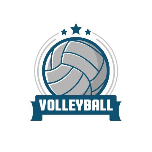 Stylish Blue Volleyball with Stars and Competitive Spirit Logo Template