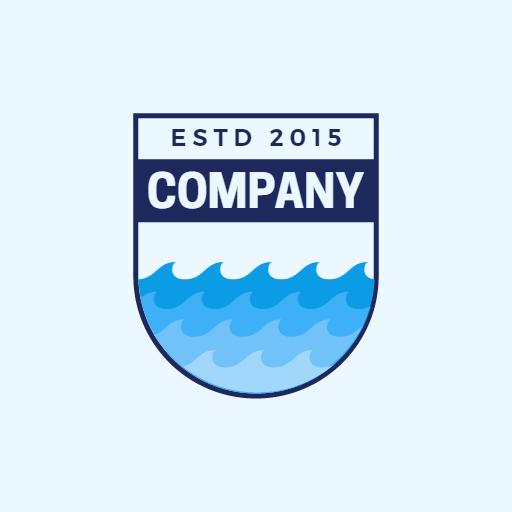 Stylish Blue Waves Flowing Under Company Established Logo Template