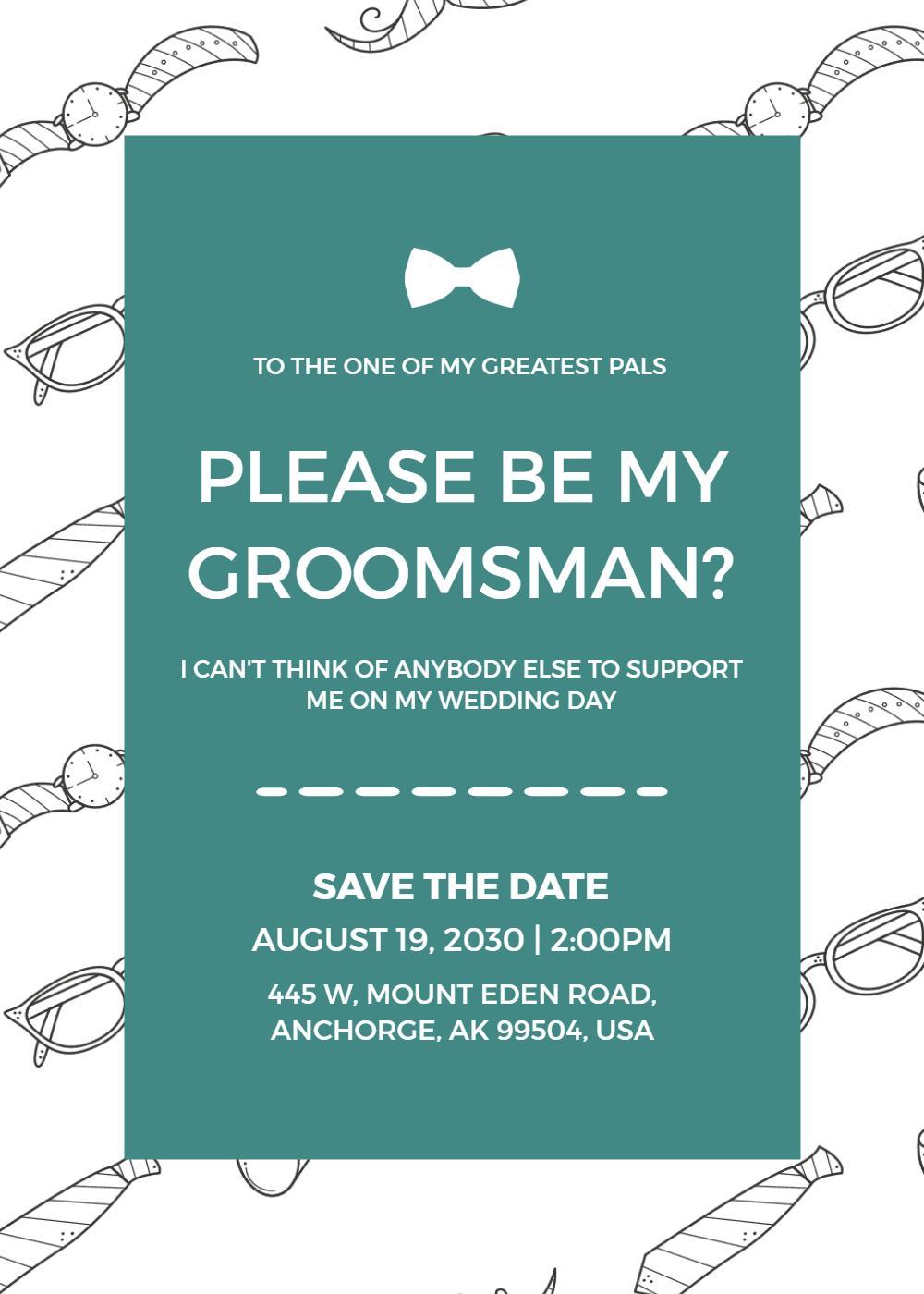 Stylish Bowtie Groomsman Wedding Day Invitation Template