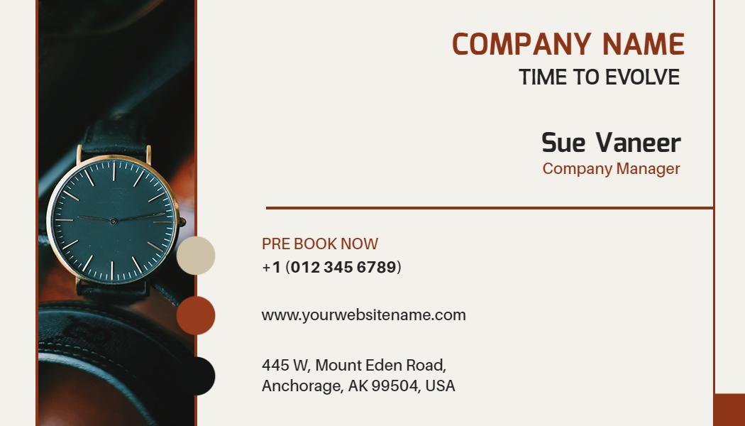 Stylish Brown and Blue Watch Fashion Business Card Template