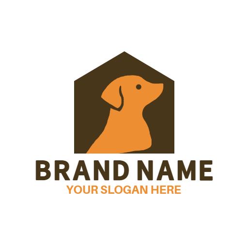 Stylish Brown and Orange Dog Silhouette Inside a House Logo Template