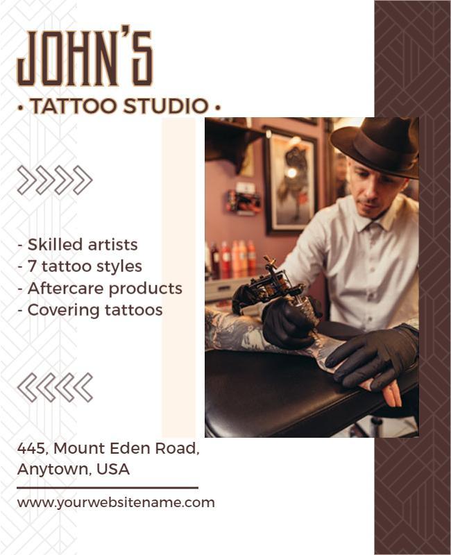 Stylish Brown Art Deco Tattoo Studio Services Flyer Template
