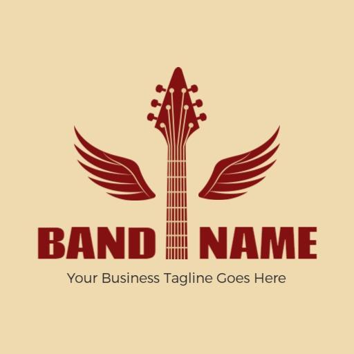 Stylish Brown Guitar with Wings Representing Band Logo Template