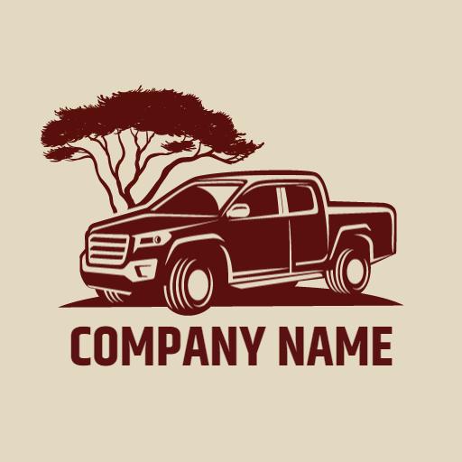Stylish Brown Pickup Truck Against Scenic Landscape Logo Template