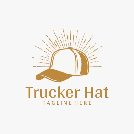 Stylish Brown Trucker Hat Design with Radiant Sunburst Logo Template