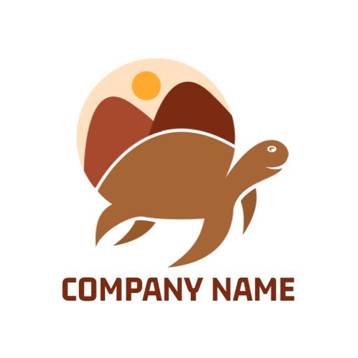 Stylish Brown Turtle Design with Mountain Landscape Logo Template