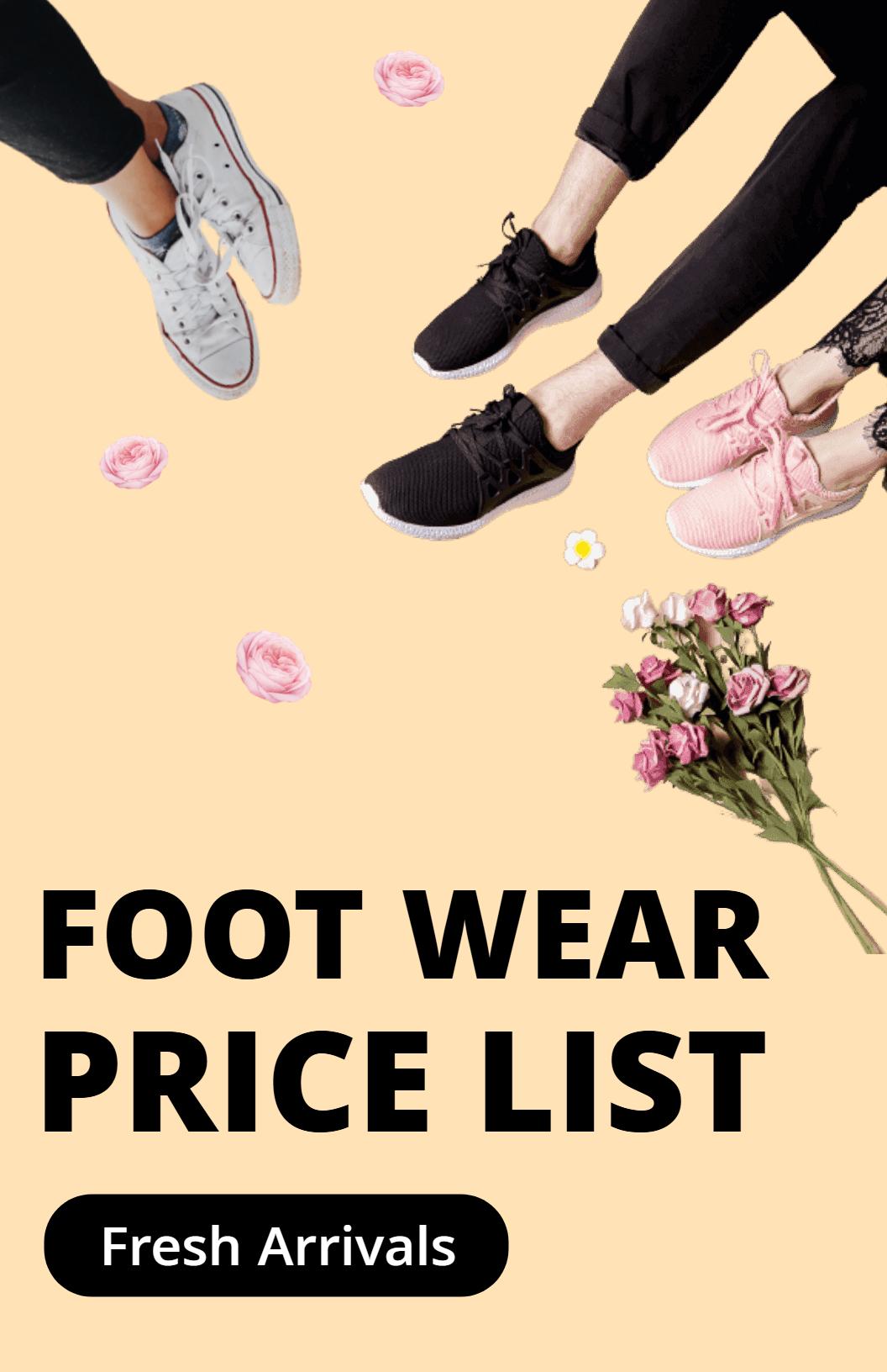 Stylish Casual and Sport Footwear Collection Price List Template