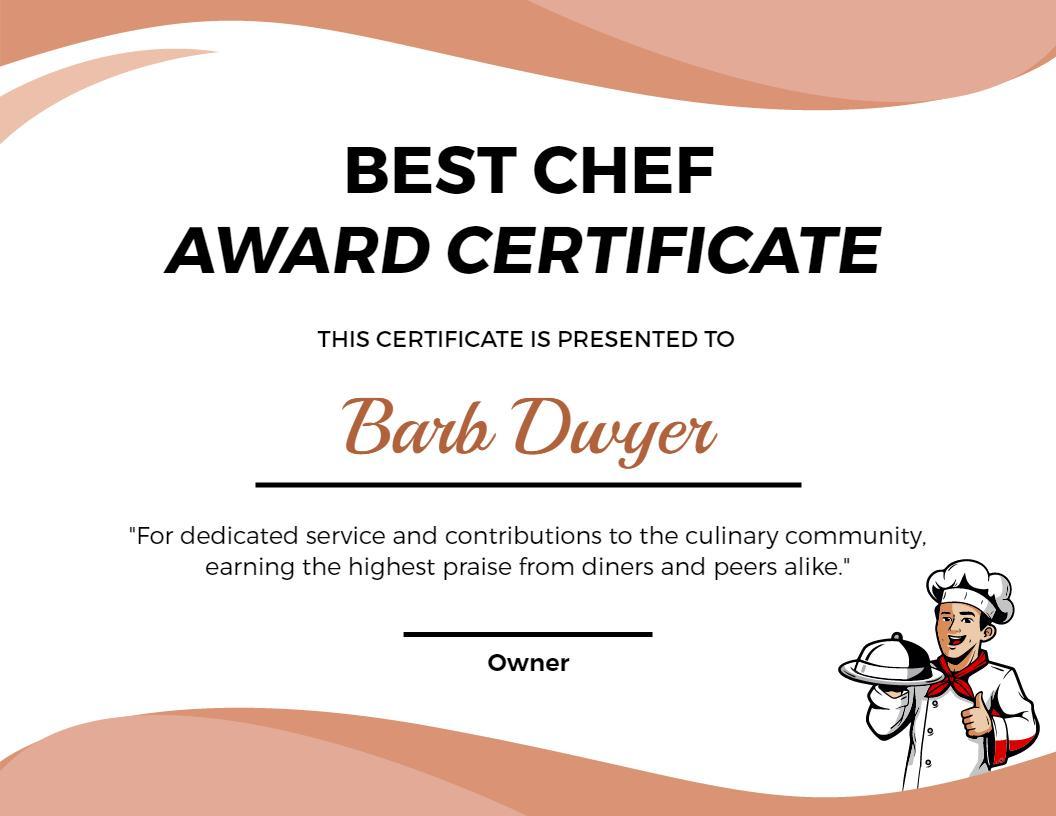 Stylish Coral Culinary Achievement Award Certificate Template