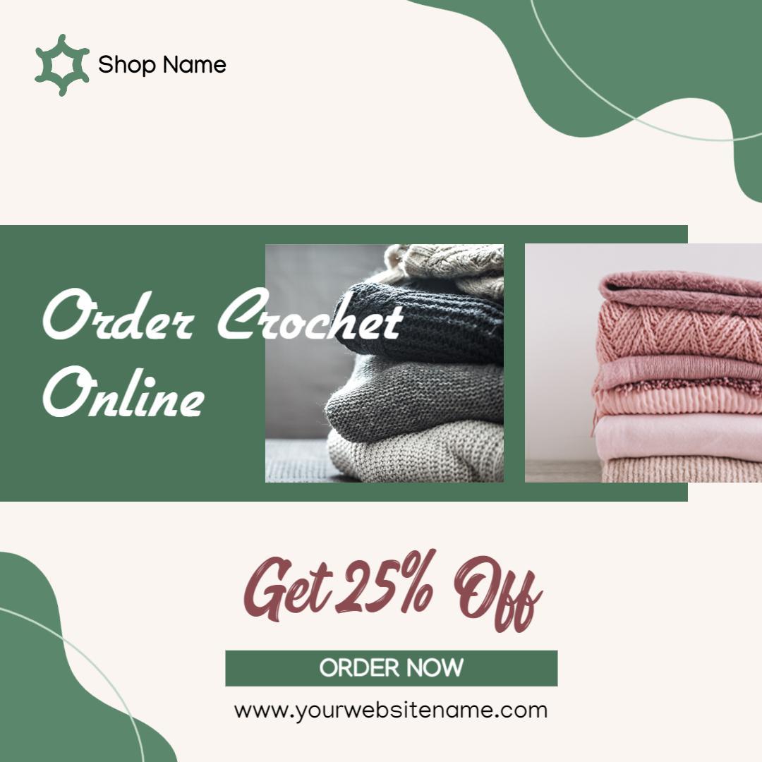 Stylish Crocheted Fabrics for Online Orders with Discount Ad Template