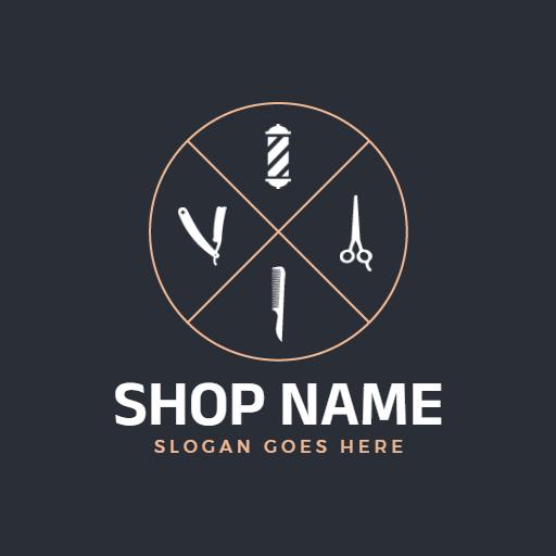 Stylish Dark Gray and Copper Barber Shop Tools Logo Template