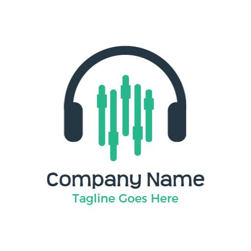 Stylish Dark Headphones and Sound Mixers for DJ Logo Template