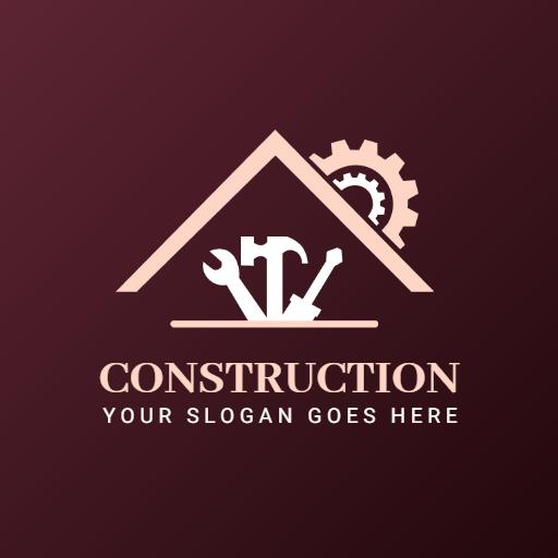 Stylish Dark Red Construction Logo with Tools and Gear Design Logo Template
