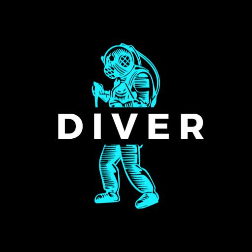 Stylish Diver Design Featuring Bright Aqua and Black Logo Template