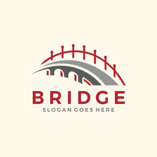 Stylish Gray and Red Architectural Bridge Design Logo Template