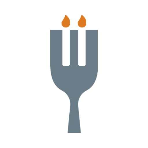 Stylish Gray Fork with Flames Representing Restaurant Logo Template