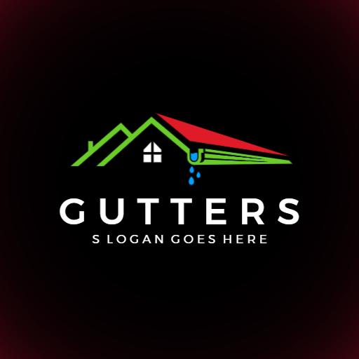 Stylish Green and Red House Design for Gutter Services Logo Template