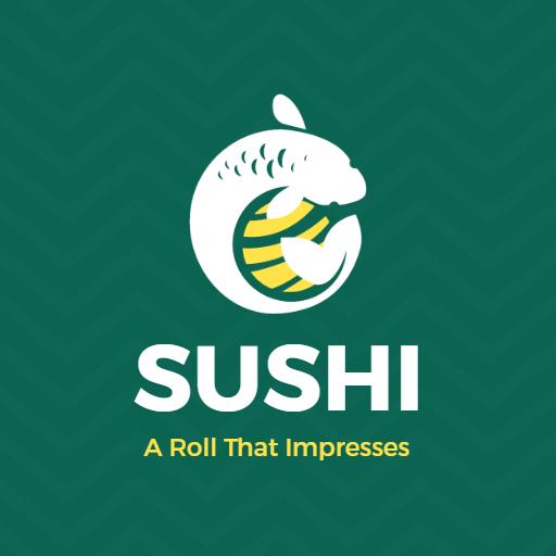Stylish Green and White Sushi Logo Featuring Creative Fish Design Logo Template