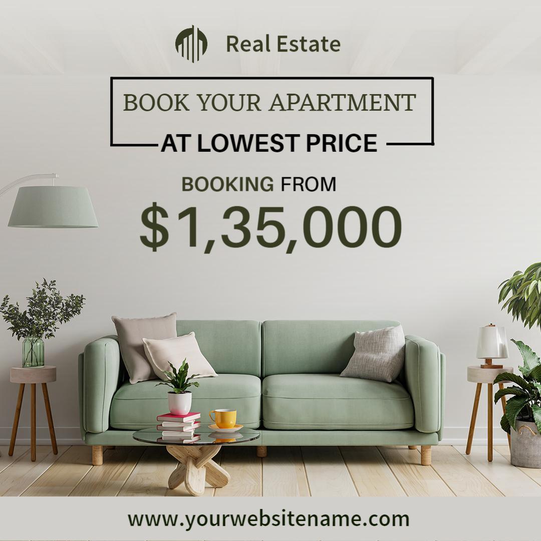 Stylish Green Apartment Booking Promotion at Lowest Price Ad Template