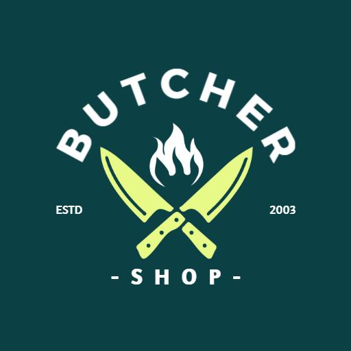 Stylish Green Butcher Shop Emblem with Dual Knives Logo Template