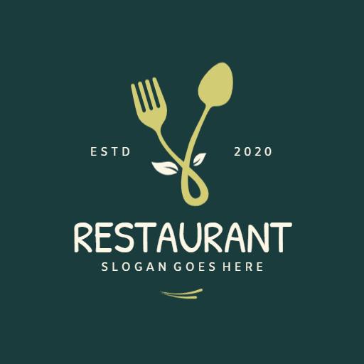 Stylish Green Cutlery Design Representing Restaurant Logo Template