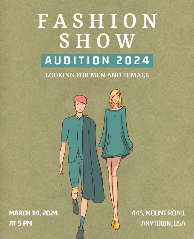 Stylish Green Fashion Show Audition 2024 Poster Template