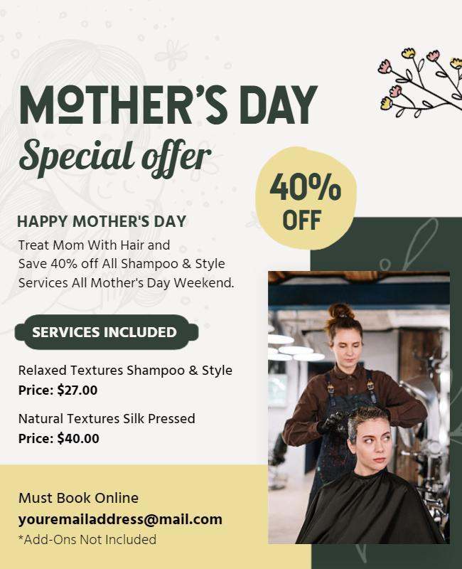 Stylish Green Mother's Day Hair Services Discount Poster Template