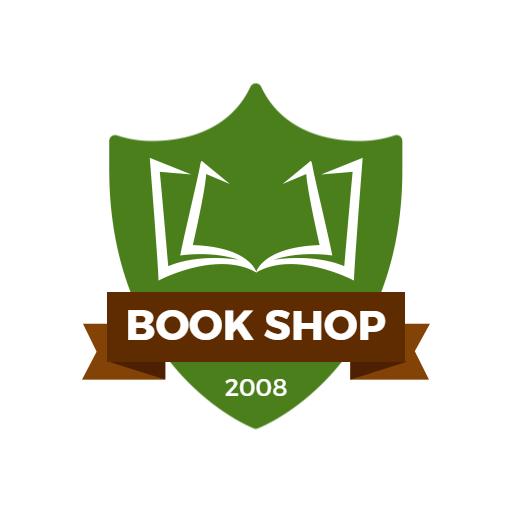 Stylish Green Shield Design Showcasing Book Shop Logo Template