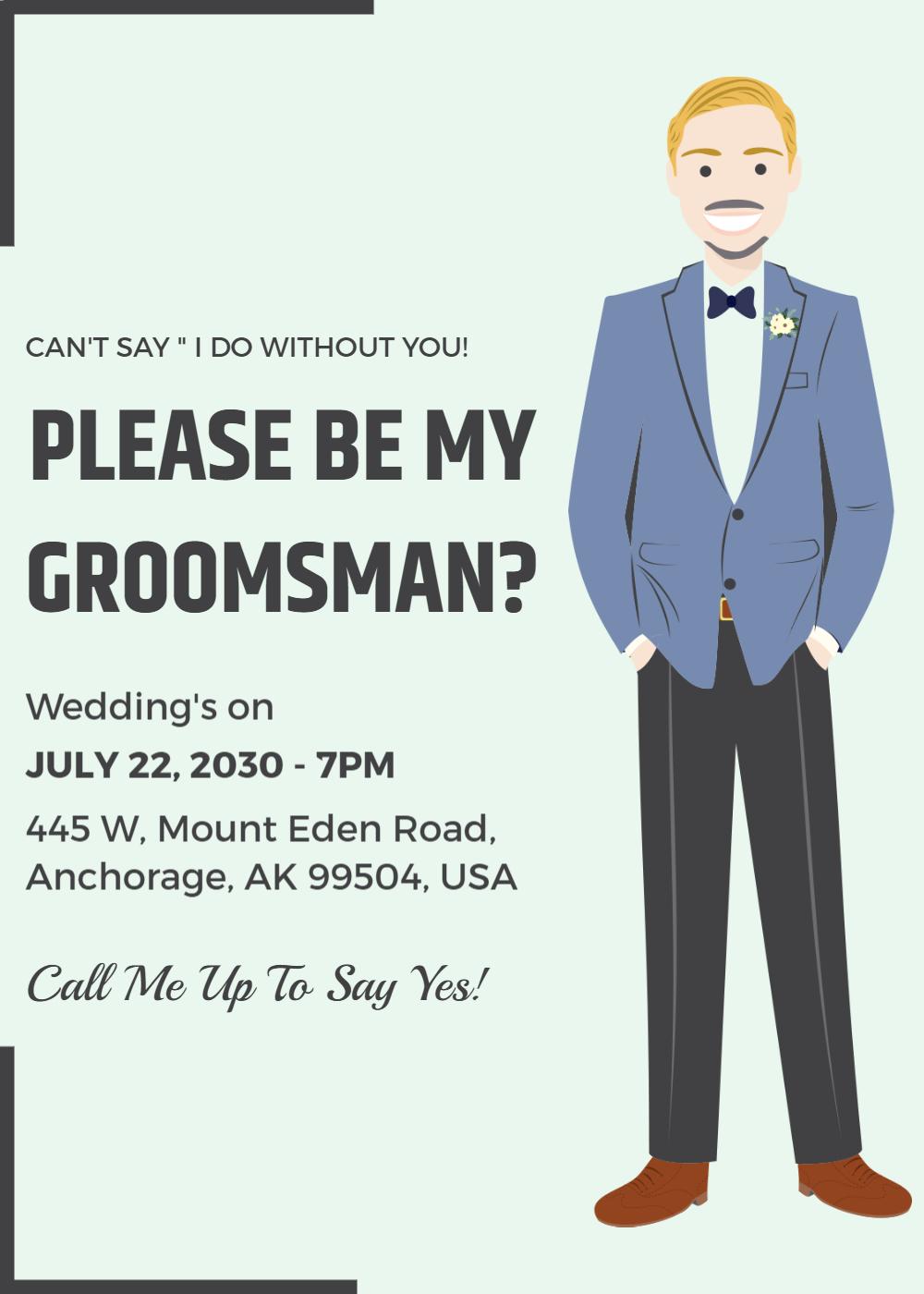 Stylish Groomsman Invitation for Wedding Celebration Template