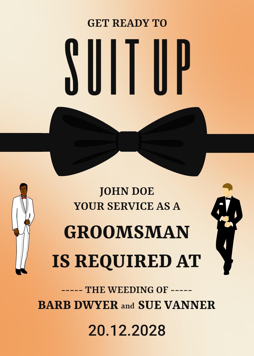 Stylish Groomsman Suit Up Wedding Invitation Template