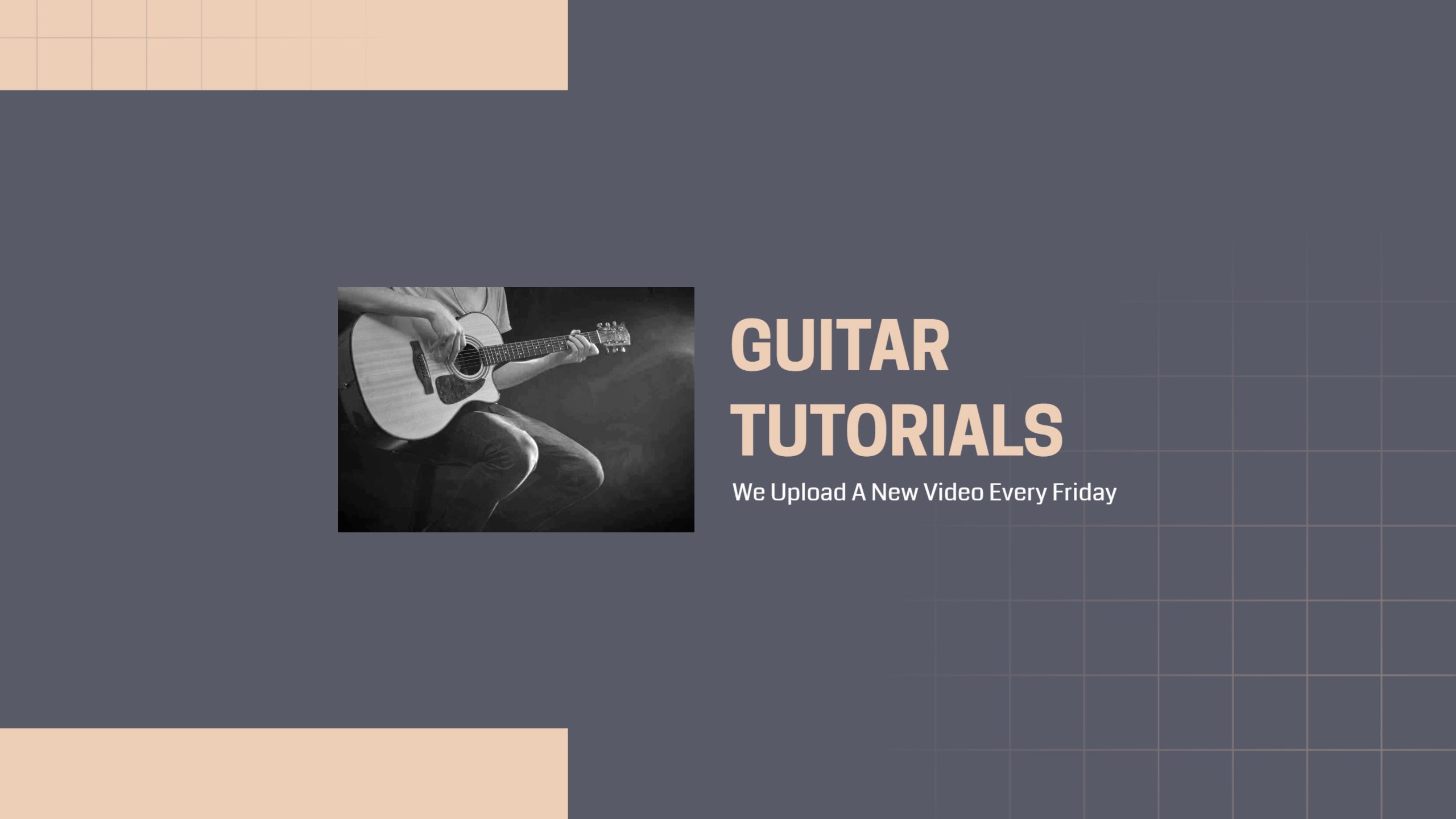 Stylish Guitar Learning with Grey and Peach YouTube Banner Template