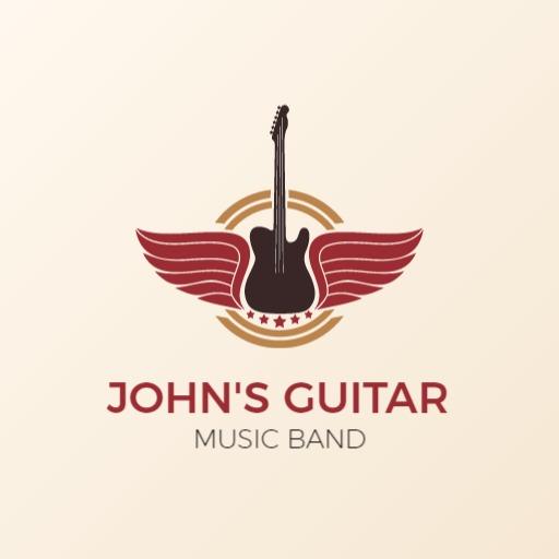 Stylish Guitar with Wings Illustrating a Music Band Logo Template