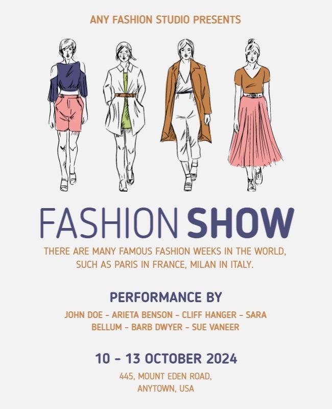 Stylish Hand-Drawn Fashion Show Event Poster Template