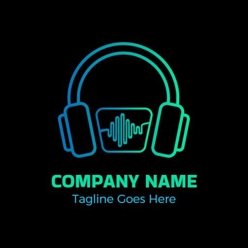 Stylish Headphones with Sound Waves for DJ Events Logo Template