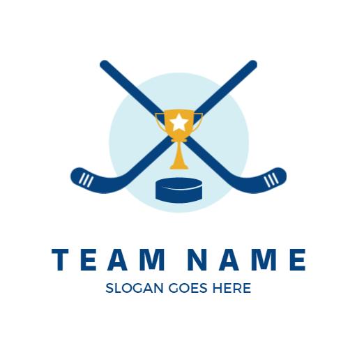 Stylish Hockey Logo Featuring Crossed Sticks and Trophy Logo Template