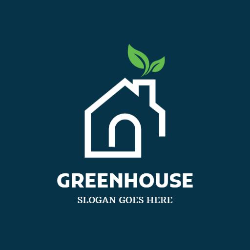 Stylish Home Design with Green Leaves for Greenhouse Logo Template