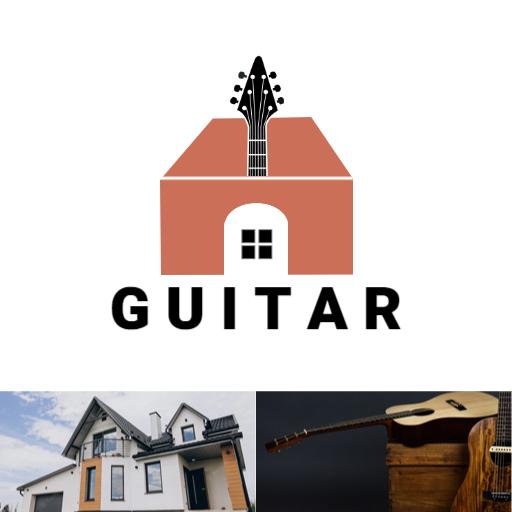 Stylish House Design Featuring Guitar Elements Logo Template
