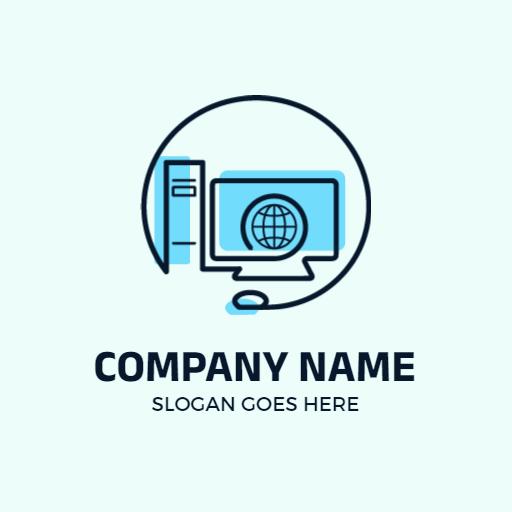 Stylish Light Blue Computer Icon Representing Tech Solutions Logo Template