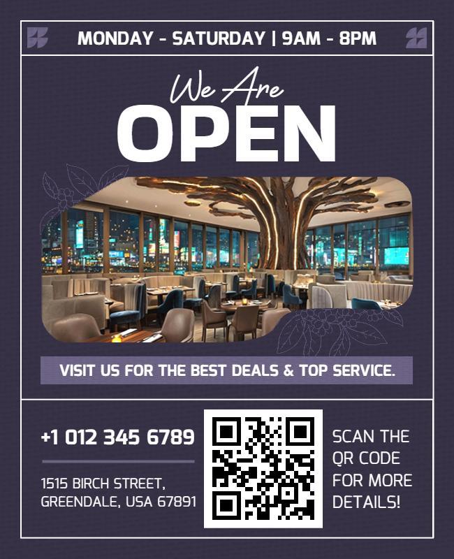 Stylish Luxury Restaurant We Are Open Announcement Flyer Template