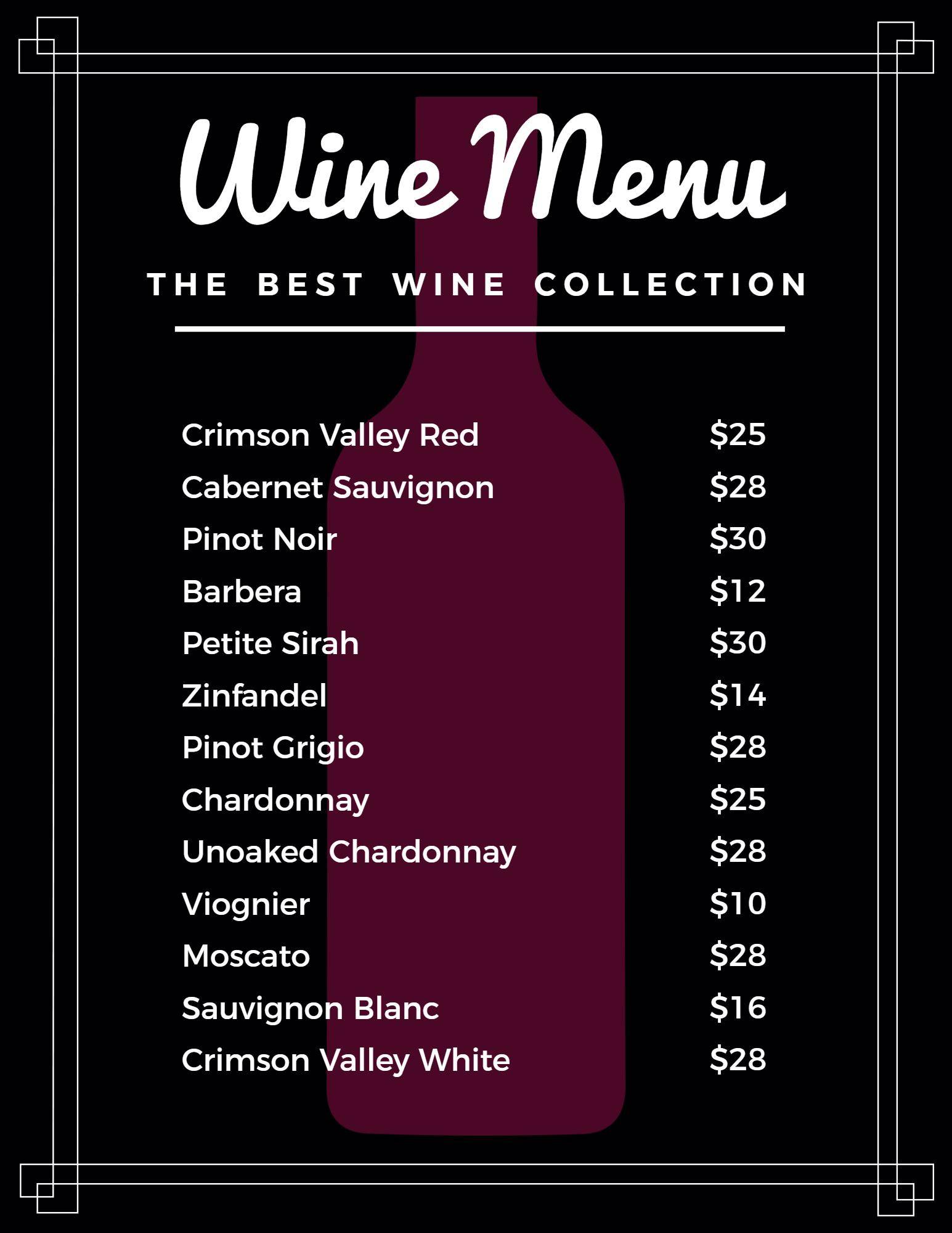 Stylish Maroon and Black Themed Wine Menu Template
