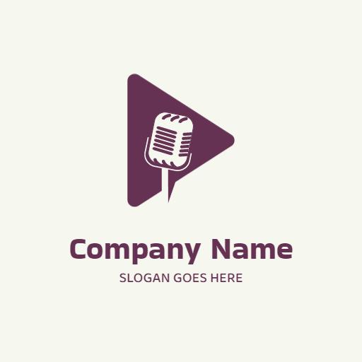 Stylish Maroon Play Button with Microphone Represents Music Logo Template