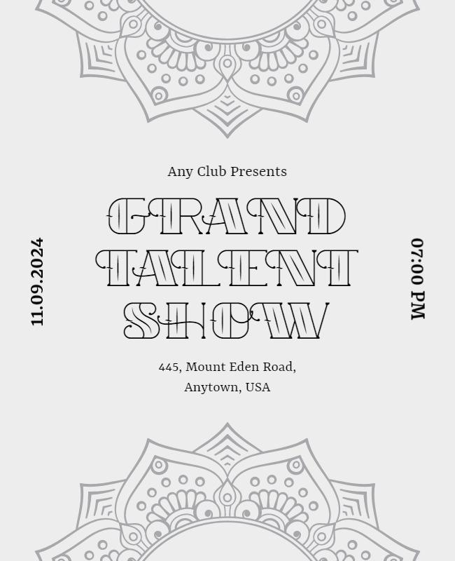 Stylish Monochrome Grand Talent Show Event Poster Template