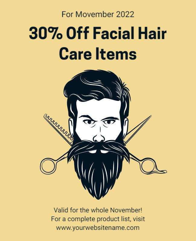 Stylish Mustache Beard Care Discount Promotion Poster Template