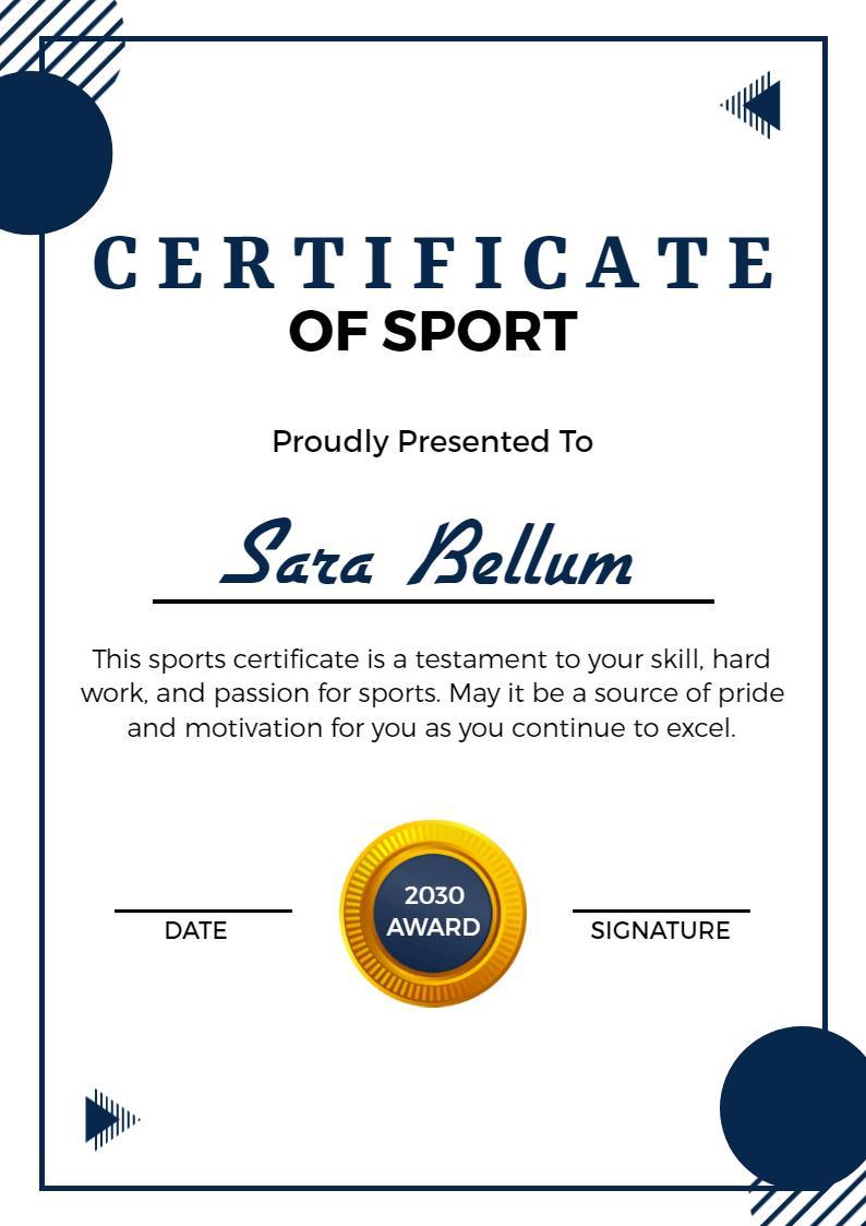Stylish Navy Blue Digital Sports Achievement Certificate Template