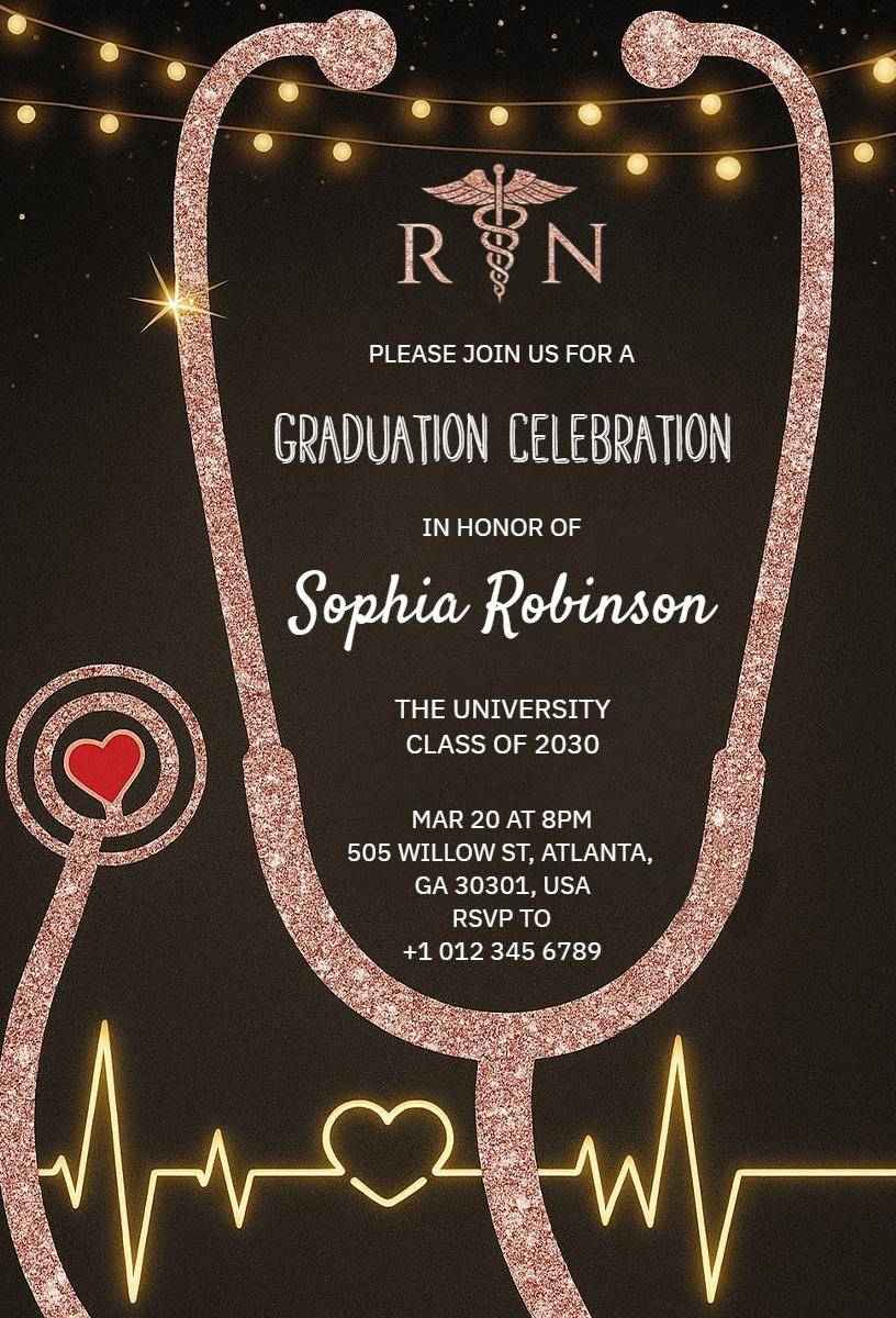 Stylish Nursing Graduation Celebration Ceremony Invitation Template