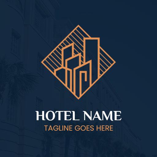 Stylish Orange and Navy Hotel Design with City Skyline Logo Template