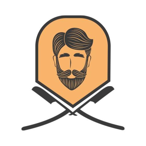Stylish Orange Barber Shop Logo Featuring a Classic Mustache Logo Template